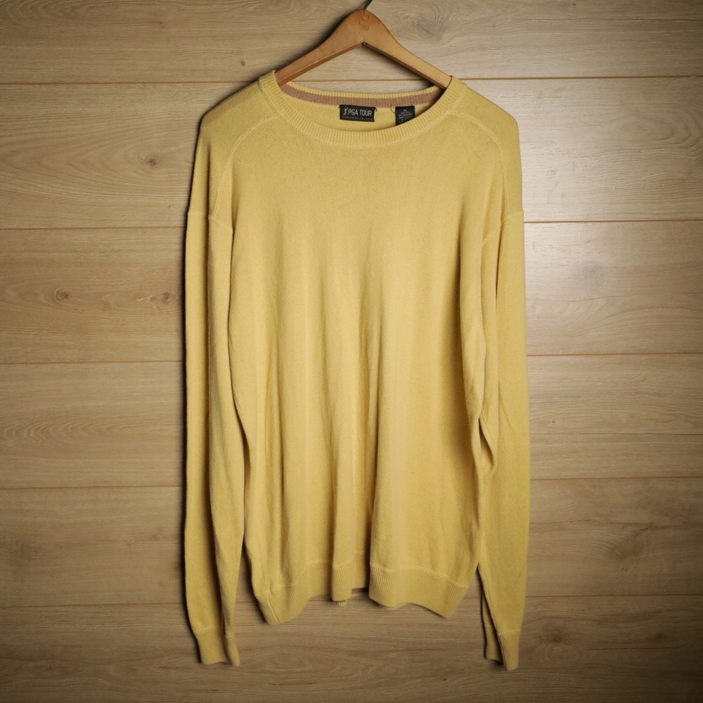 PGA TOUR Signature Collection Sweater‎ Mens XL Silk Cashmere Yellow Crew Neck